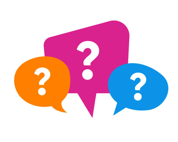 Cartoon speech bubbles with question marks in them.